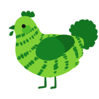 Leafy, a grass and leaf chicken with a speckle pattern
