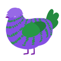 Crestitas vidal, a blurple and viridian chicken with a bar pattern