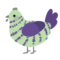 Franken, a gluppy and overcast chicken with a bar pattern
