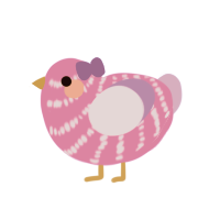 Bow, a orchid and lilac chicken with a bar pattern