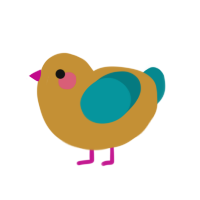 flower bed, a gold and teal chicken