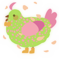 fielder, a grass and orchid chicken with a speckle pattern