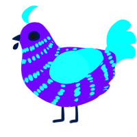 Eyestain, a blurple and aqua chicken with a bar pattern