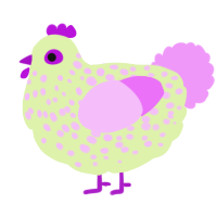 A apple and lavender chicken with a speckle pattern