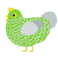 Boingus, a grass and silver chicken with a lace pattern