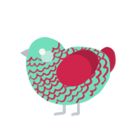 Toothpaste, a mint and crimson chicken with a lace pattern