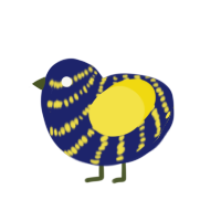 Starry Night, a navy and yellow chicken with a bar pattern