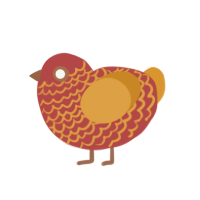 Summer, a red and orange chicken with a lace pattern