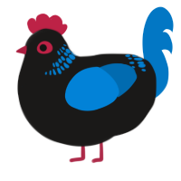 Rumplestiltskin, a sable and sapphire chicken with a neck-band pattern