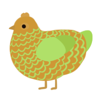 A ochre and grass chicken with a lace pattern
