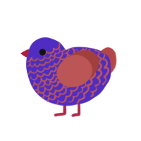 Witch, a indigo and red chicken with a lace pattern