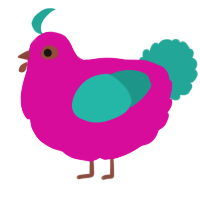 A fuchsia and turquoise chicken