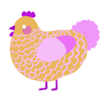 Joy, a gold and lavender chicken with a lace pattern