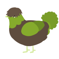 Renik, a bark and chartreuse chicken with a head pattern