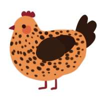 Sunspot, a vermilion and sable chicken with a speckle pattern