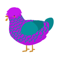 A amethyst and teal chicken with a lace pattern