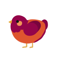 Robyn, a vermilion and maroon chicken with a head pattern