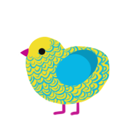 Infant God, a yellow and cerulean chicken with a double-lace pattern