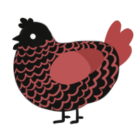 A black and red chicken with a lace pattern