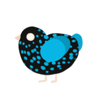 not too far off, a black and cerulean chicken with a speckle pattern