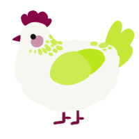 Camila, a white and lime chicken with a neck-speckle pattern