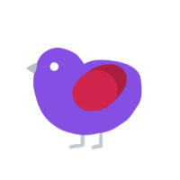 Sneakers, a blurple and crimson chicken