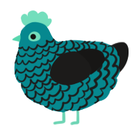 Pathogen, a teal and sable chicken with a lace pattern