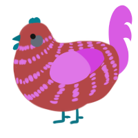 gen one bby red, a red and orchid chicken with a bar pattern
