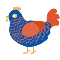 C4, a ultramarine and vermilion chicken with a lace pattern