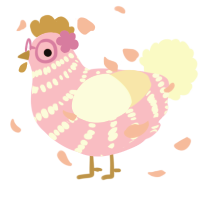 A lavender and cream chicken with a bar pattern