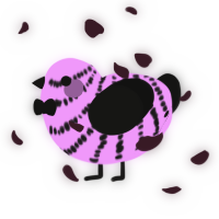 Gothic, a lavender and black chicken with a bar pattern