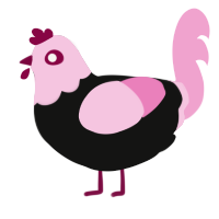 hot topic, a black and pink chicken with a head pattern