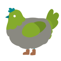 Shrek, a ash and chartreuse chicken with a head pattern