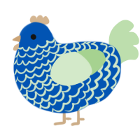 Blueby, a ultramarine and gluppy chicken with a lace pattern