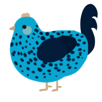 blues clues, a cerulean and tumblr chicken with a speckle pattern
