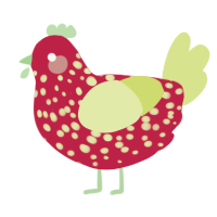 Strawberry, a crimson and lemon chicken with a speckle pattern
