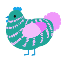 Biyu, a turquoise and lavender chicken with a bar pattern