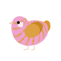 Linda, a pink and orange chicken with a bar pattern