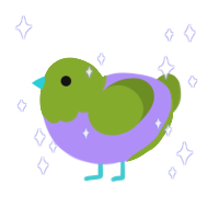 bug, a lilac and chartreuse chicken with a head pattern