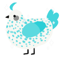 Soraya, a white and aqua chicken with a speckle pattern