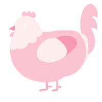 Pinky Jr, a pink chicken with a head pattern