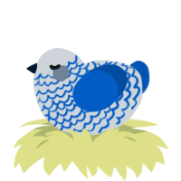 Sleepy, a mist and ultramarine chicken with a lace pattern