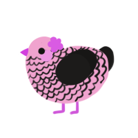 Damsel, a pink and sable chicken with a lace pattern