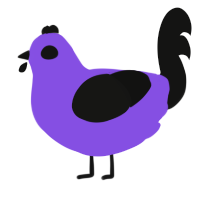 Bwak, a blurple and black chicken