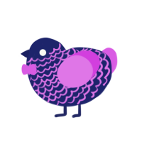 HES HAUNTING ME, a navy and orchid chicken with a lace pattern