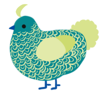 waterlily, a teal and lemon chicken with a double-lace pattern