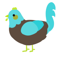 Cyan, a bark and aqua chicken with a head pattern