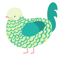 Haru, a apple and turquoise chicken with a lace pattern