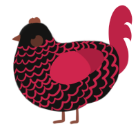 (unnamed), a black and crimson chicken with a lace pattern