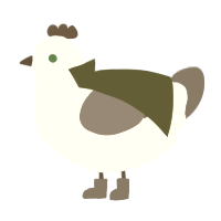 Robert, a cream and grey chicken